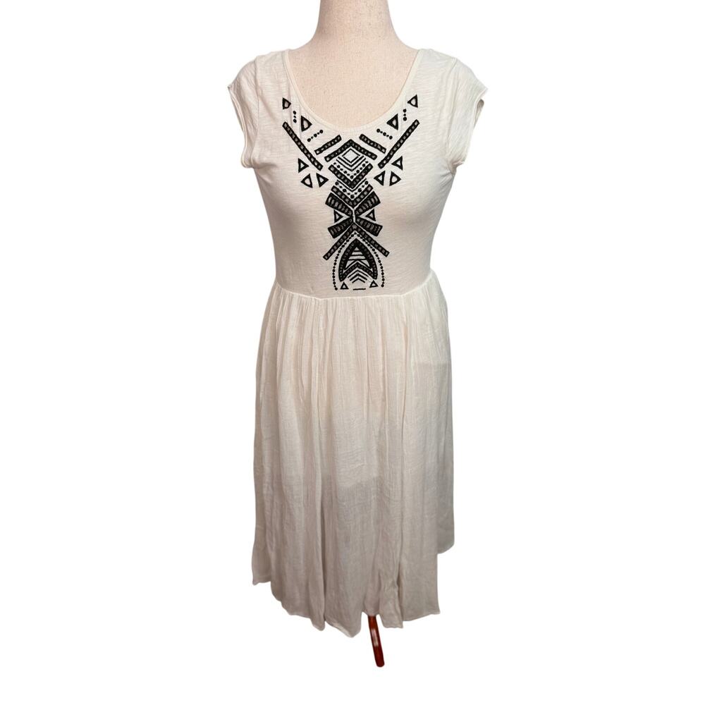 Free People Toosaloosa Slub Meadow dress ivory white black tribal embroidery SP